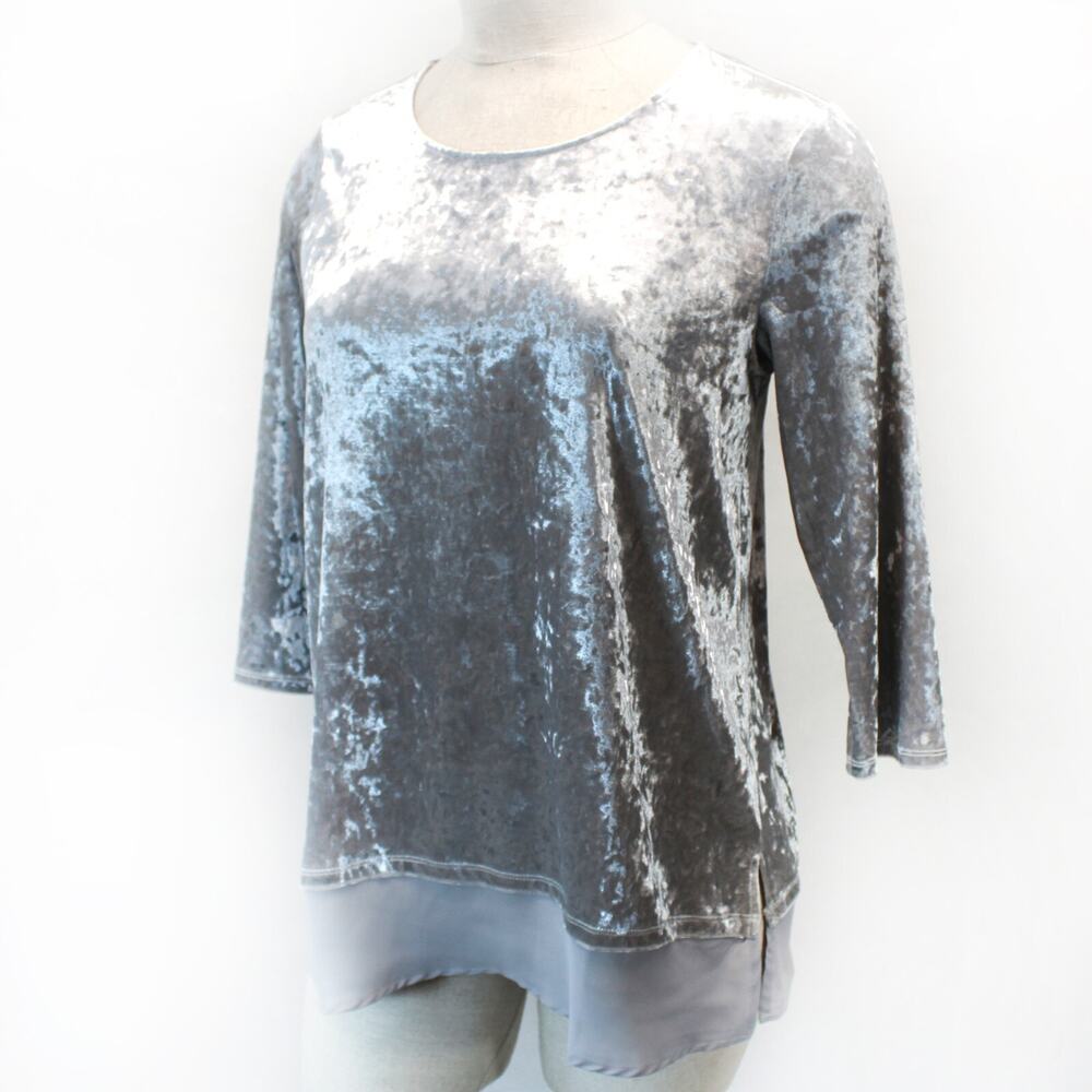 Coldwater Creek Shine Velvet Gray Chiffon Bottom Tunic blouse top Large
